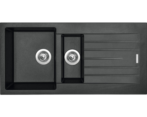 Granitový dřez PERFECTO 1000.1 Pureblack 500 x 1000 mm černá ACRPE100500126 Granitový dřez se dvěma komorami a odkapávací plochou