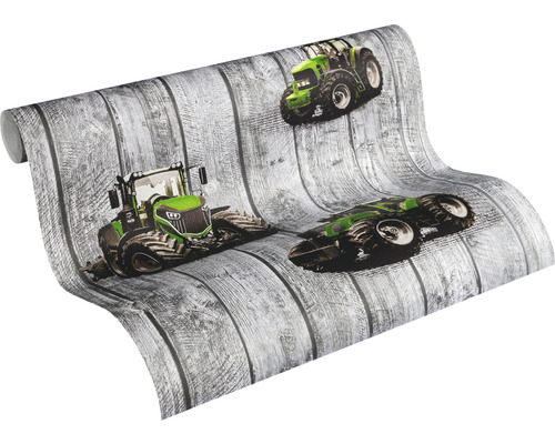 Role tapety s motivem traktoru na dřevěných prknech