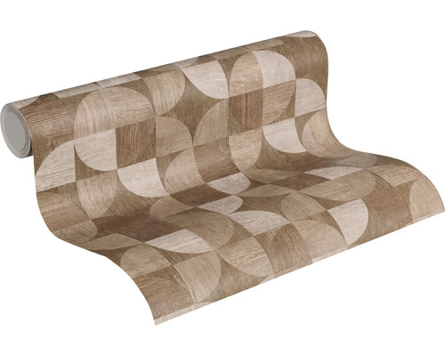 Role tapety s geometrickým dřevěným dekorem