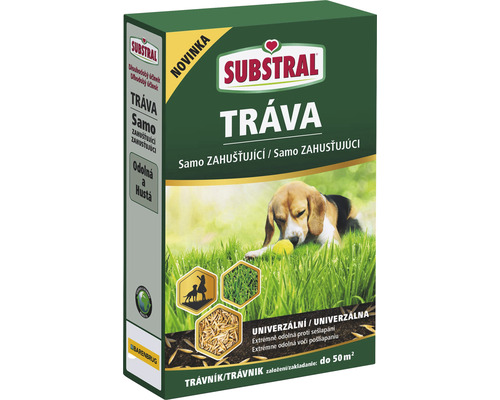 Travní směs SUBSTRAL samozahušťující univerzální 1 kg Balení travního semene Substral pro plochu do 50 metrů čtverečních
