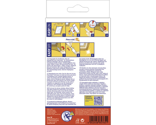 Zadní strana balení Tesa Powerstrips s návodem k použití