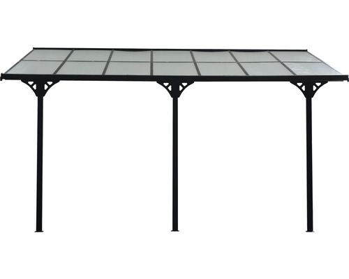 Volně stojící terasa se čtyřmi sloupy a průsvitnou střechou