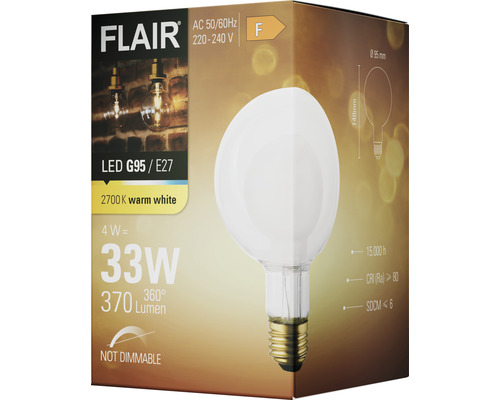 FLAIR LED žárovka G95 E27, 4 W, ekvivalent 33 W