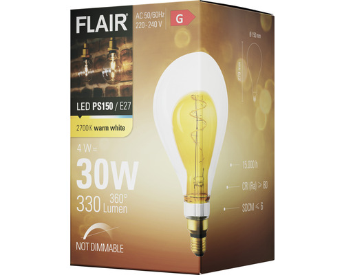 Balení LED žárovky Flair PS150 E27, 4 W, 2700 kelvinů teplá bílá, nestmívatelná