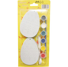 Velikonoční vajíčka k vymalování s barvami a štětcem zabalené v sadě.