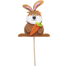 Dekorativní velikonoční zajíček s mrkví z plsti na dřevěné tyčce