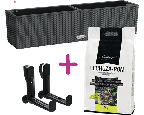 Kompletní sada: Květináč se zavlažovacím systémem, držákem a rostlinným substrátem