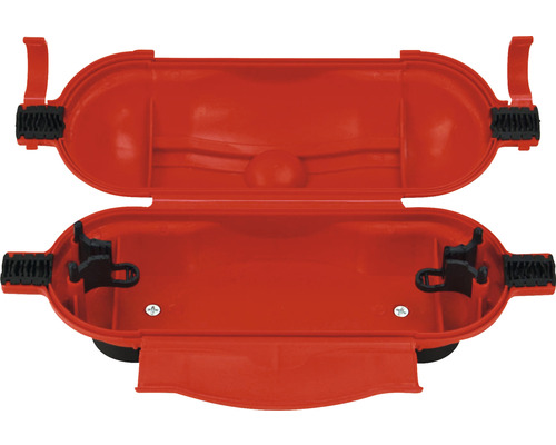 Otevřený červený box na kabelový buben z plastu