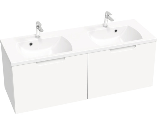 Koupelnová skříňka pod umyvadlo RAVAK Classic II bílá 130 x 47 x 45 cm X000001482 Dvojité umyvadlo se skříňkou a dvěma vodovodními bateriemi