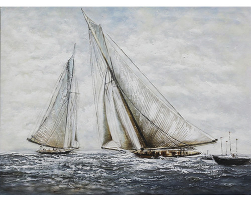 Ručně malovaný obraz Sailboats 60x90 cm Malba s plachetnicemi na moři