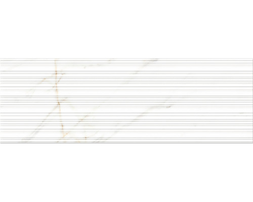 Obklad imitace mramoru Artist 30 x 90 cm bílá Bílá keramická dlaždice s horizontálními liniemi a mramorovým efektem