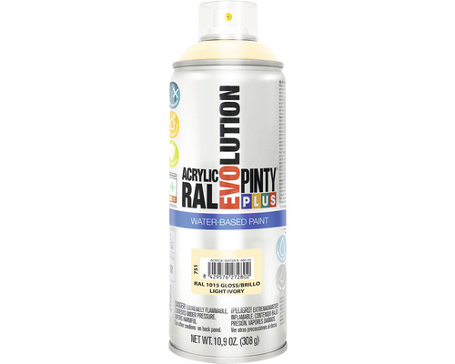 Barva ve spreji PINTYPLUS EVO vodní báze 400ml RAL1015 krémový Pinty Plus Evolution akrylová barva ve spreji RAL 1015 světlá slonová kost