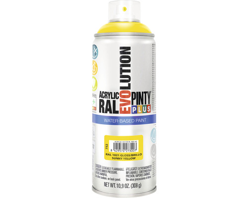 Barva ve spreji PINTYPLUS EVO vodní báze 400ml RAL1021 Akrylová barva ve spreji sluneční žlutá od Pinty Plus Evolution