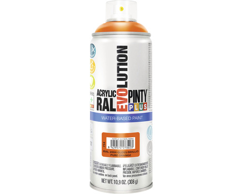 Barva ve spreji PINTYPLUS EVO vodní báze 400ml RAL2004 Vodou ředitelný sprej Pinty Plus Evolution