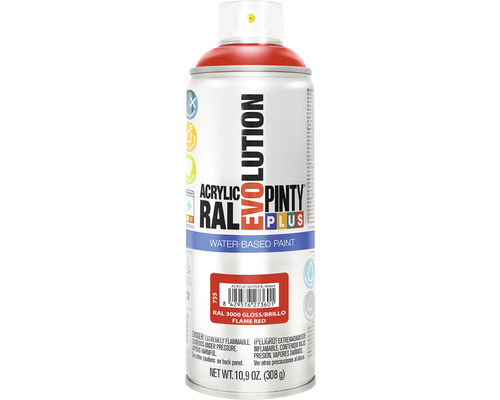 Barva ve spreji PINTYPLUS EVO vodní báze 400ml RAL3000 Pinty Plus Evolution Akrylový sprej RAL 3000 lesklá ohnivě červená