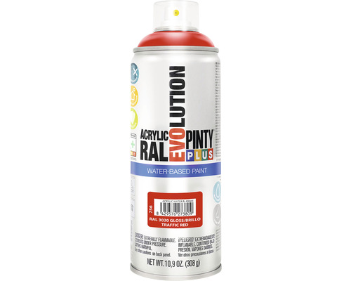 Barva ve spreji PINTYPLUS EVO vodní báze 400ml RAL3020 Pinty Plus Evolution akrylový sprej s RAL 3020 dopravní červená