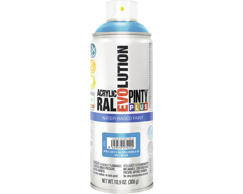 Barva ve spreji PINTYPLUS EVO vodní báze 400ml RAL5015 Akrylová RAL barva ve spreji, nebesky modrá