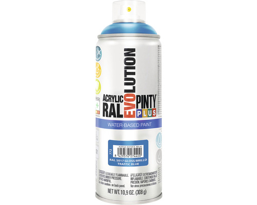 Barva ve spreji PINTYPLUS EVO vodní báze 400ml RAL5017 Pinty Plus Evolution akrylová barva ve spreji dopravní modrá RAL 5017