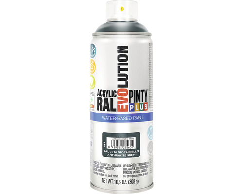 Barva ve spreji PINTYPLUS EVO vodní báze 400ml RAL7016 Sprej s akrylovou barvou, barva antracitově šedá RAL 7016