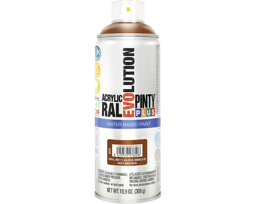 Barva ve spreji PINTYPLUS EVO vodní báze 400ml RAL8011 Akrylový lak ve spreji Pinty Plus Evolution RAL 8011 ořechově hnědá