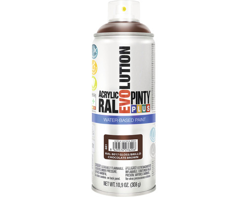 Barva ve spreji PINTYPLUS EVO vodní báze 400ml RAL8017 Akrylová barva ve spreji Pinty Plus Evolution v čokoládově hnědé barvě