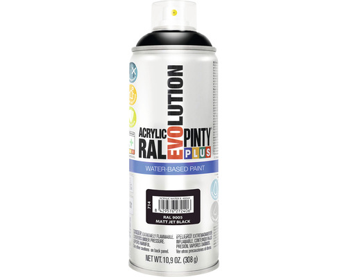 Barva ve spreji PINTYPLUS EVO vodní báze 400ml RAL9005M Sprej s akrylovou barvou na vodní bázi
