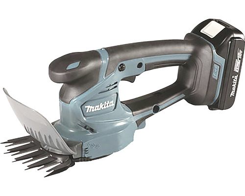 Akumulátorové nůžky na trávu Makita s akumulátorem a ochranným krytem