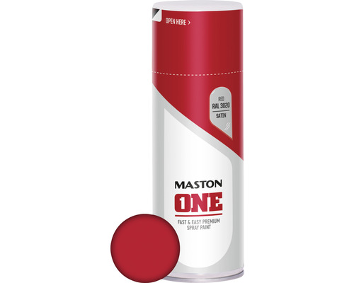 Barva ve spreji, akrylátová, červená saténová 400ml (RAL 3020) Sprej Maston One, červená RAL 3020, satén
