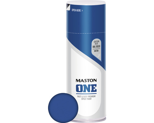 Barva ve spreji ONE, modrá encián satin 400ml RAL5010 Sprej Maston s barvou hořce modrá RAL 5010