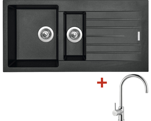 Granitový dřez s baterií Sinks PERFECTO 1000.1 + VITALIA černý 500 x 1000 mm PE100126VICL