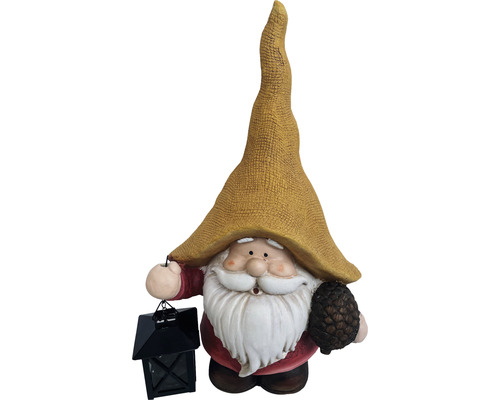 Dekorativní figurka zahradního trpaslíka s lucernou a šiškou
