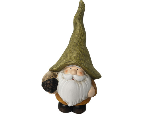 Zahradní trpaslík s čepicí a vousy drží žalud