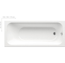 Obdélníková vana o rozměrech 150, 160 nebo 170 x 70 nebo 75 centimetrů.