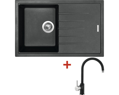 Granitový dřez s baterií Sinks BEST 780 + VITALIA GR černý 500 x 780 mm BE78026VIGR26