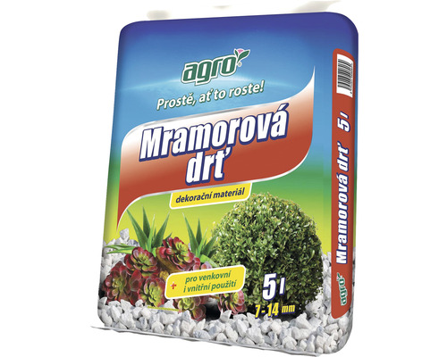 Kamenná drť mramorová Agro 7–14 mm bílá balení 5 l