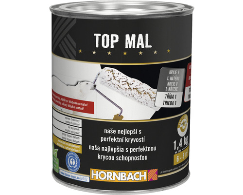 Barva na zeď Hornbach Top Mal bez konzervantů bílá 1,4 kg Barva na zeď Hornbach Top Mal bez konzervantů bílá 1,4 kg