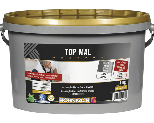 Barva na zeď Hornbach Top Mal bez konzervantů bílá 8 kg Kbelík barvy Top Mal s osmi kilogramy obsahu