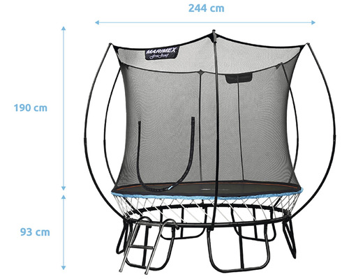 Zahradní trampolína s bezpečnostní sítí a žebříkem, rozměry 244 x 190 x 93 cm