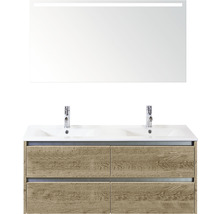 Koupelnový nábytkový set Sanox Dante barva čela dub ŠxVxH 121 x 170 x 46 cm s keramickým umyvadlem a zrcadlem s LED osvětlením