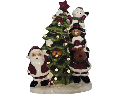 Dekorativní vánoční figurka s Santa Clausem, sněhulákem, medvídkem, sobem a vánočním stromkem s osvětlením.