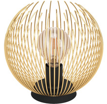 Dekorativní stolní lampa se světelným zdrojem v kulovitém kovovém rámu