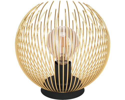 Dekorativní stolní lampa se světelným zdrojem v kulovitém kovovém rámu