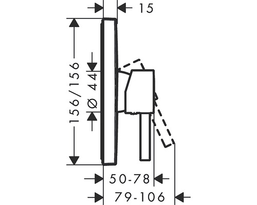 Technický výkres koupelnového produktu s rozměry