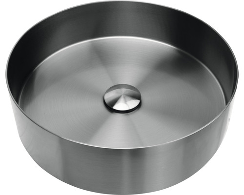 Umyvadlo na desku Differnz RVS 40 x 40 cm nerez matně šedá gun metal 38.010.74 Kulaté umyvadlo na desku z nerezové oceli s odtokovou armaturou