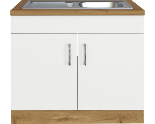 Skříňka pod umyvadlo s nerezovým dřezem a dvěma dvířky