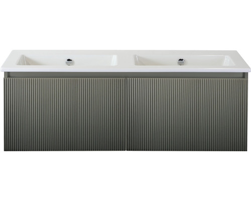 Souprava koupelnového nábytku Sanox Frozen 3D ŠxVxH 121 x 42 x 46 cm barva čela petrol 2dílná s dvojitým keramickým umyvadlem bez otvoru na kohout Skříňka pod umyvadlo se dvěma umyvadly