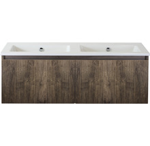 Skříňka pod umyvadlo s dvojitým umyvadlem a dřevěnou přední stranou