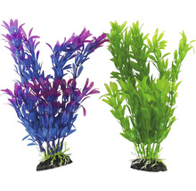 Dvě umělé akvarijní rostliny s kamenným podstavcem