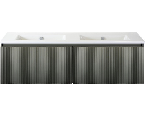 Souprava koupelnového nábytku Sanox Frozen 3D ŠxVxH 141 x 42 x 46 cm barva čela petrol 2dílná s dvojitým keramickým umyvadlem bez otvoru na kohout Skříňka pod umyvadlo s dvojitým umyvadlem do koupelny