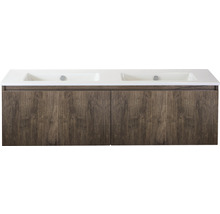 Skříňka pod umyvadlo s dvojitým umyvadlem a dřevěným dekorem